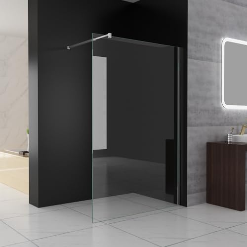 MIQU Duschwand für Dusche 100 x 200 cm Duschscheibe, 10 mm Dickes ESG NANO Klares Glas Duschwand mit 75-125 cm Stabilisator, Walk in Duschabtrennung Duschtrennwand für Bad, WC, Badezimmer