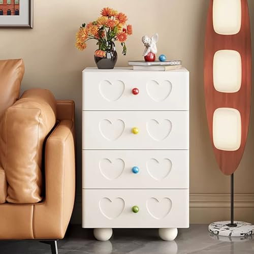 GUAWJRZDP Kommode Mit 4 Schubladen, Holzschrank, Kommode, Schubladenaufbewahrung Mit Farbigen Griffen, Schubladen-Organizer-Aufbewahrung, for Schrank, Wohnzimmer, Flur(Wit,L50cm/19.6in)