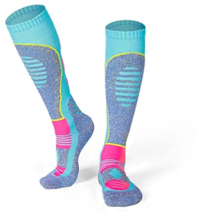 Calzini da sci all'aperto invernali calzini da sci per le donne e gli uomini aumentano le calze termiche da sci di montagna calze da neve termiche addensate calze da snowboard, BLU M 35-39, Taglia