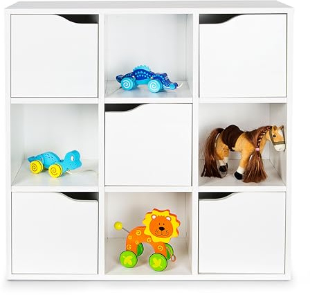 Leomark Moderner Schrank KUBiCO Max – Weißes Bücherregal mit 9 Fächern, Bücherregal, Kinderregal, Spielzeugregal, Kinderschrank, Aufbewahrungslösung, Höhe: 89,5 cm, Wohnzimmer, Büro. Kinderzimmer