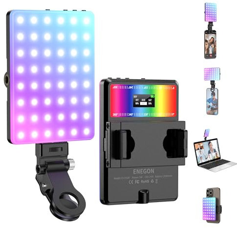 ENEGON Luce Selfie RGB, Luce Video RGB 360° A Colori Completi Con 24 Effetti, 78 LED 2000mAh Ricaricabile, CRI 95+ e CCT 2500K-9000K, Luce A Clip Portatile Per Telefono/Tablet/PC/Streaming