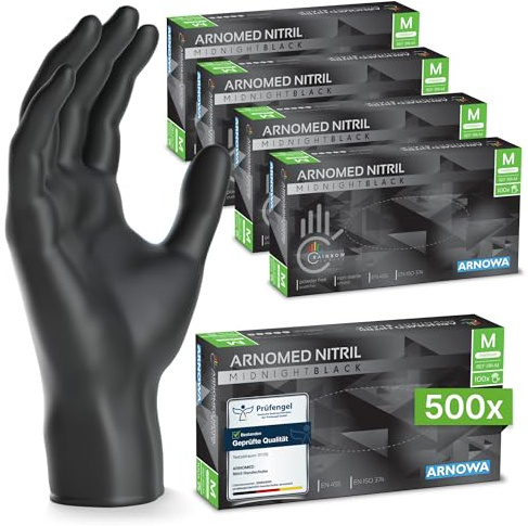 500x ARNOMED® Einweghandschuhe Schwarz, Nitril Handschuhe M
