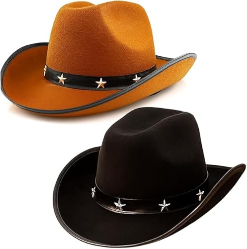Cowboyhüte aus Filz, mit Sternen, Nieten, Cowgirlhut, Wilder Westen, Kostümzubehör, Schwarz und Braun, 2 Stück