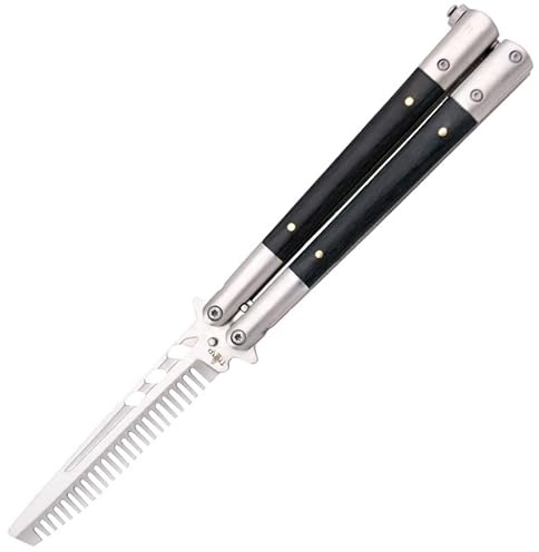 THIRD Butterfly Trainer als Kamm K2826C - Balisong Messer zum Tricks lernen mit Kamm als Klinge - Aus Edelstahl mit Holzelementen an den Griffen