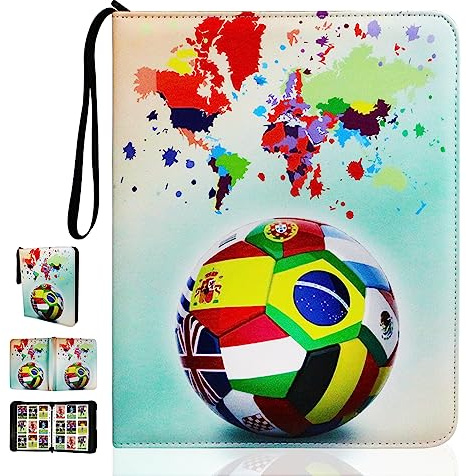 Fußball Karten Binder, Sammelkarten Album für Fußball Karten Sammelmappe mit 50 Seiten 900 Karten Kapazität Fußball Kartenhalter mit Abnehmbarem Binder für Spielkarten, Sport Star Karten