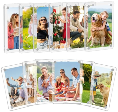 SAMYUCHO 12 Packs Acrylic Magnetic Picture Frame for Refrigerator, Mini Wallet Size Picture Frames, Clear Magnet Photo Frames Holder for Polaroid Instax Mini Fuji Film, 2.36 x 3.54 Inch