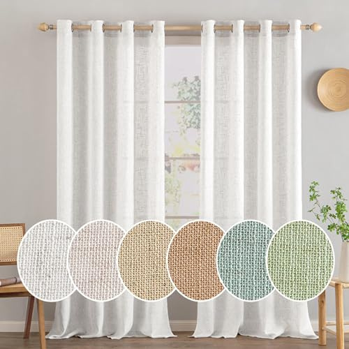 MIULEE Gardinen Leinen mit ösen Halbtransparent Vorhänge Linen Weiß 235x140 | 2er Set, Leinenoptik Modern Voile Ösenvorhang, für Wohnzimmer Kinderzimmer Raumteiler, schlaufenvorhang