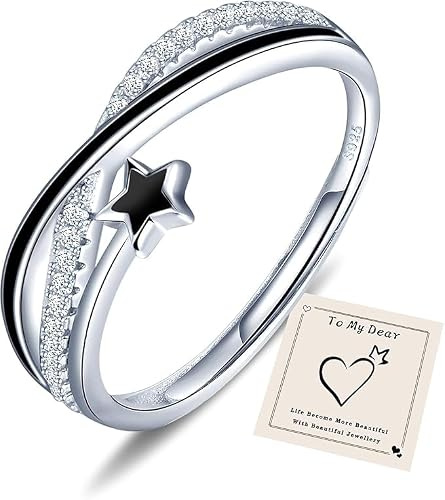 HEEYA Ringe für Damen Sternring Silber 925 Plattiert Ringe mit Stern Zirkonia Offen Verstellbare Fingerring Hypoallergen Daumenringe Unisex Schmuck mit Geschenkbox