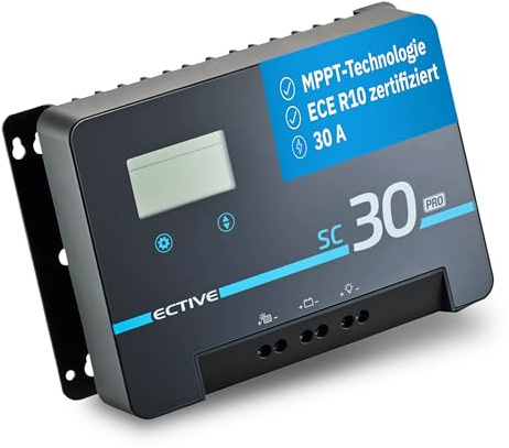 ECTIVE Laderegler Solar 12/24 Volt SC 30 PRO, Lithium-Batterien | MPPT Solar-Laderegler 30A 100V mit Bluetooth, Solarladeregler Ladegerät für AGM, Solar Charge Controller ECE R10 Zertifiziert