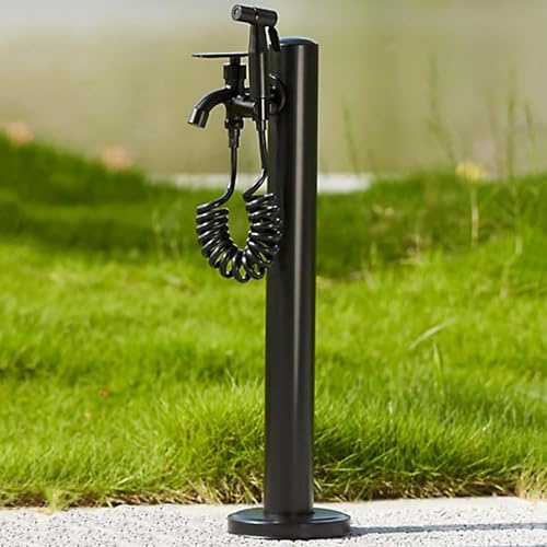 QSNYJPL Wassersäule Garten für Draußen, Gartenbrunnen Frostfreier, Gartenbewässerung Freistehend aus Edelstahl, Springbrunnen für Außen mit Wasserhahn(Black,60 cm/24 in)