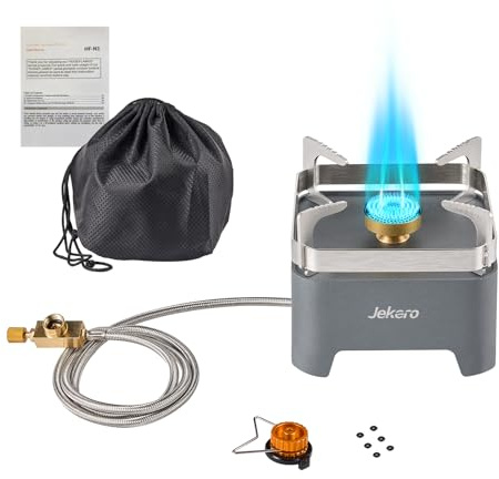 Jekero Réchaud à gaz portable 5000 W - Coupe-vent - Avec adaptateur - Pour camping et randonnée - 13,8 x 12,5 x 10,6 cm