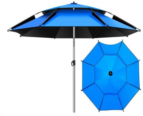 MACAGGTNTU Parasol De Pêche avec Ancre De Sable 1.8/2/2.2/2.4/2.6m Double Couche Parapluie De Plage Réglable Parasol De Plage pour Piscine, Pelouse(Blue,1.8m/6ft)
