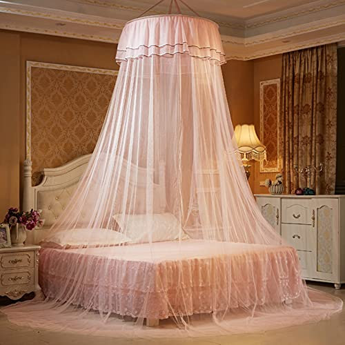 GAOBINGB Zanzariera di Lusso per Letto, Tenda a Cupola sospesa per Letto da Principessa, Anti-zanzare, Mosche e Insetti, con Fiore in Pizzo, Facile da installare, Rosa 1