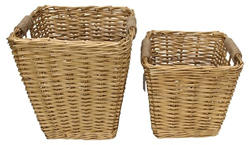 FRANK FLECHTWAREN Universalkorb Vollweide, 2er Set, Weide, Jutekordel, zum Bepflanzen mit Folie ausschlagen Maße: 40 x 40 x 42 cm, 49 x 49 x 53 cm