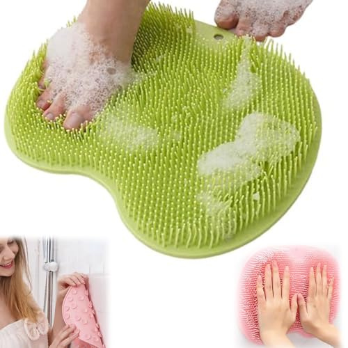 2025 Tapis de brosse à pieds en silicone, tapis de douche pour pieds et dos, gratte-pieds en silicone mains libres, exfoliant pour nettoyer les pieds et les pieds, ventouses antidérapantes (vert)