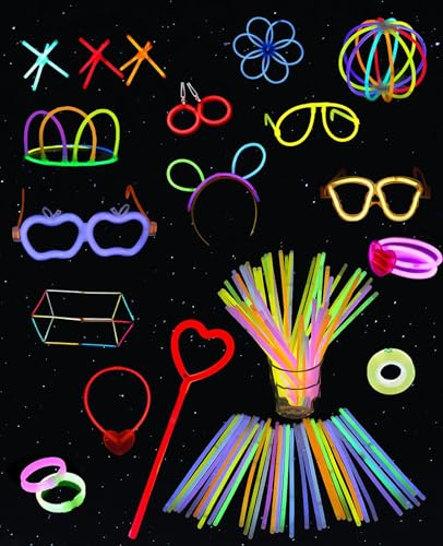 atnayo 100pcs Glow Sticks Party Packs with 18 Accessories, Glowsticks for Adults Include Fluorescent Necklace, Bracelet, Glasses & Extras, Neon Glow Stick for Dance, Wedding or Party