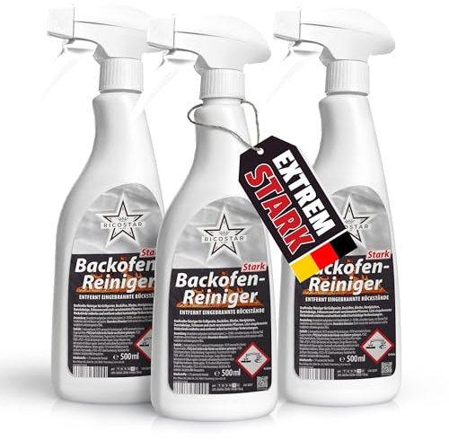 Ricostar Backofenreiniger Extra Stark 3x 500 ml – Kraftvoller Backofen Reiniger Extra Stark gegen Eingebranntes – Kein Schrubben – Für Grill, Herd & Pfanne – Backofen Grillreiniger Hochwirksam 500ml