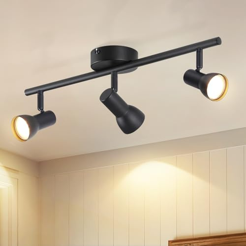 Deboola Deckenstrahler 3 Flammig Deckenleuchte Flur - Deckenlampe Schwarz | Modern Strahler Innen GU10 Deckenspots Metall 350°Schwenkbar Spots für Küche, Wohnzimmer, Schlafzimmer(Ohne Glühbirnen)