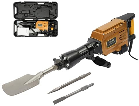 1700W Heavy Duty Jack Hammer Concrete Breaker 40CR Alloy Steel Electric Demolition Jack Hammer 360° Rotatable Handle with Scraping Chisel Point Chisel Flat Chisel and 3 Hex Keys