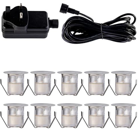 Set of 10 - 30mm Stainless Steel IP67 Cool White LED Decking Kit