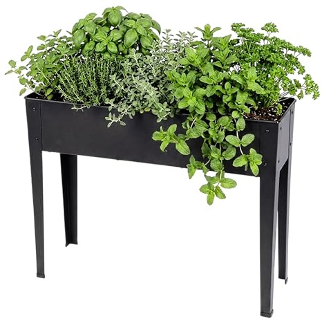 Spetebo Jardinière surélevée en métal anthracite avec capuchons de pieds, 102 x 80 cm, résistante aux intempéries, pour légumes et fleurs, robuste, parterre d'herbes, potager, balcon, jardin, ménage