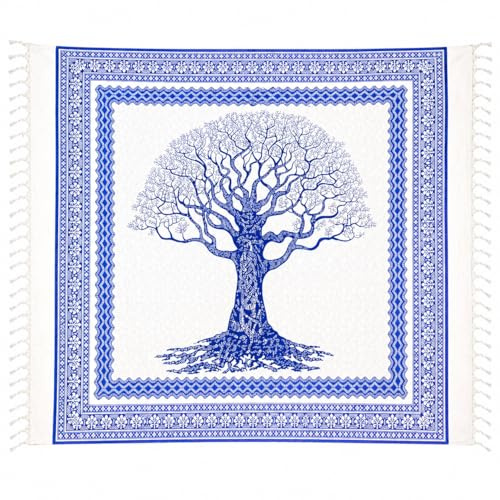 Telo Mare Grande, cotone 210x230 cm+7cm frange| Telo Spiaggia antisabbia | Asciugamano Mare Fouta, frange e angoli - Pareo Donna Uomo Ragazzi | Pic Nic Beach Towel Coperta- (Albero della vita)