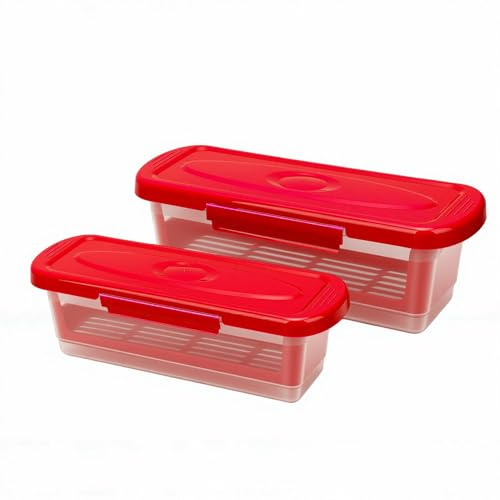 Depisuta Ciotola per Pastella Pieghevole, Confezione da 2 Contenitori per Impanare in PP Riutilizzabili con Coperchio, Ciotola per Impanare, 2 Dimensioni per Frittura di Pesce (rosso)