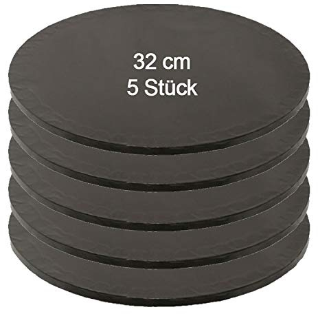 Mytortenland Tortenplatte/Cake Board Rund Schwarz 32 cm 5 Stück