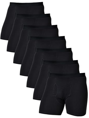 Comfneat Herren 7-Pack Boxershorts Langes Bein Super Elastisch Baumwolle Unterhosen mit Eingriff (Black Pack-7, XL)