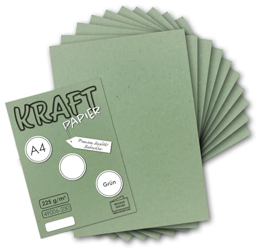 NEUSER PAPPER 75 x vintage kraftpapper i grönt – DIN A4 21 x 29,7 cm – 210 x 297 mm – 240 g/m² naturligt grönt återvunnet papper, ekologisk hantverkspapper enkelt kort – UmWelt av GUSTAV NEUSER