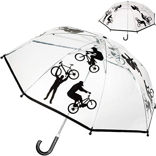 alles-meine.de GmbH Kinderschirm/Regenschirm - Fahrrad & Sport - Ø 78 cm - durchsichtig & durchscheinend - transparent - Kinder - Stockschirm - groß mit Griff - Einklemmschutz ..