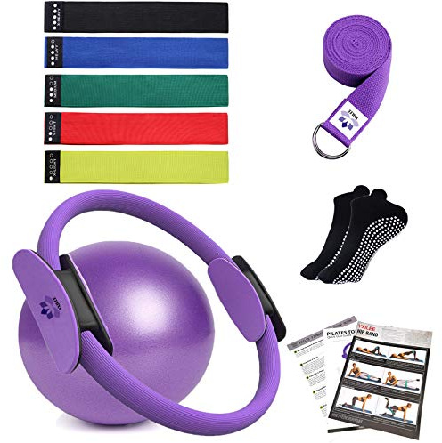YXILEE Pilates Ring Circle Set - Workout at Home Workout Equipment Women - Pilates Mini Exercise Ball for Legs Arms and Thighs