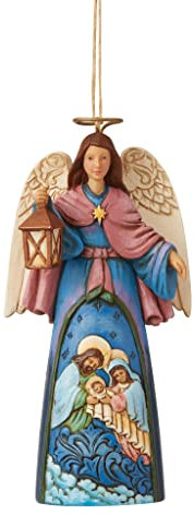 Enesco Jim Shore Heartwood Creek Nativity Angel Holding Lantern Hanging Ornament, 4.72 Inch, Multicolor for Christmas