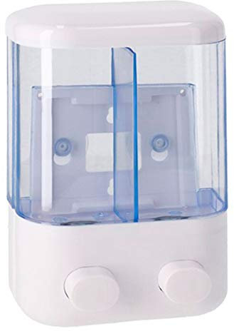 Acan Dispensador de jabón con 2 Compartimentos de 380 ml. Dispensador de Gel, desinfectante de Manos de Pared con botón 21,5 x 14 x 7,5 cm