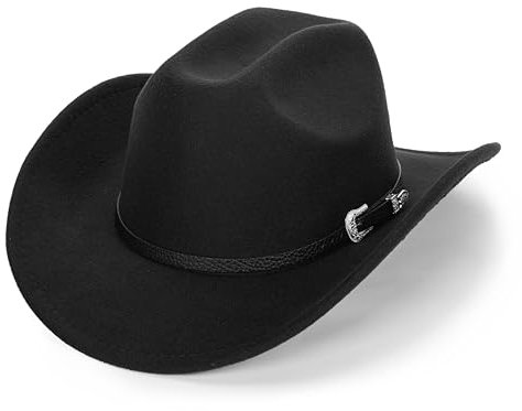 HilyBony Western-Cowboyhut für Damen und Herren, klassischer Fedora-Hut mit breiter Krempe und Schnallengürtel