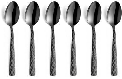 Amefa Felicity Mocca-/Espressolöffel Set 6-teilig | PVD Kaffeelöffel Set für 6 Personen | Schwarz | Teelöffel 6 Stück | Gehämmerter Griff