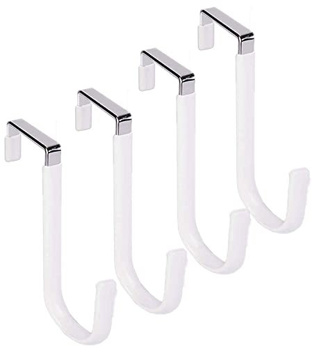 iHMeiju Over The Door Hooks Set of 4, Single Hooks Hanger Metal for Hanging Towel Coats Clothes Hats Bags Bathroom, Over The Door Hangers with Soft Rubber Surface Prevents Scratches. (White)