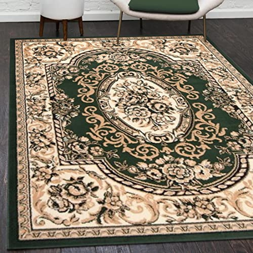 Mazovia Groß Teppich Wohnzimmer 220x300cm Grün Orientalisch Traditionell | Teppich für Schlafzimmer Büro Esszimmer Weich Pflegeleicht Tierfreundlich Allergikerfreundlich Fußbodenheizungsgeeignet
