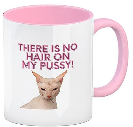 There is no Hair on my Pussy Katze Kaffeebecher mit Innenseite und Griff in Rosa Büro Tasse Arbeit Kaffeetasse Sphynx rasiert shaved