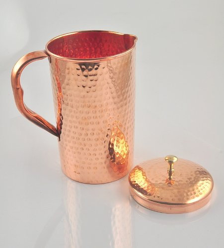 Aakrati® Handgefertigter Wasserkanne Krug aus 100 % gehämmertem Kupfer mit Griff und Deckel, ideal für Wasser, Ayurveda oder Moscow Mule Cocktails