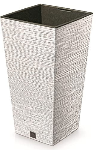 Blumenkübel Blumentopf Pflanzkübel ECO Wood Blumenkasten Quadrat Furu Tannennadeln Design Höhe 55cm mit Pflanzeinsatz (Weiß Furu)