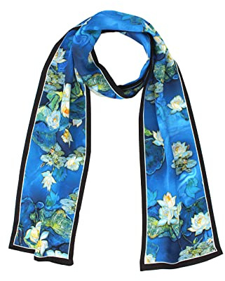 ANDANTINO 100% Silk Scarf for Women 59”*6.3” Long Shawls for Headscarf and Neck- Oblong Hair Wraps with Gift Packed (Water Lilies)