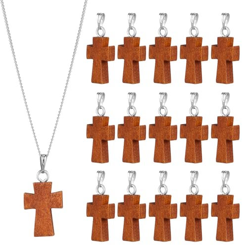 15Stücke Holz Kreuz Anhänger Kreuz Anhänger Charms Schmuckanhänger Damen Herren anhänger Kettenanhänger Segen Charm für DIY Halskette Schmuck Zubehör Taufe Kommunion