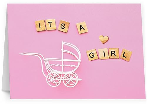 XXL Glückwunschkarte (A4) zur Geburt Mädchen Rosa Its a Girl - hochwertige Klappkarte | Große Karte Grußkarte Glückwunsch mit Umschlag Baby Eltern
