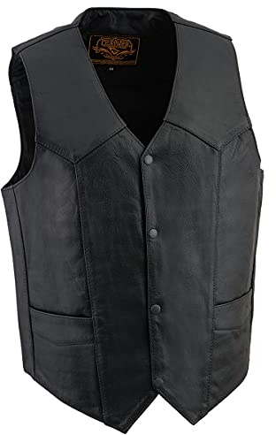 Milwaukee Leather Men's Premium Leather Western Style V-Neck Motorcycle Rider Vest with Front Snap Closure |LKM|ML|SH - 42