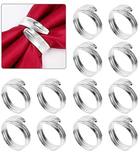 Yuemsh 12 Pieces Napkin Rings Silver Napkin Buckle Napkin Holder Vintage Table Decoration for Wedding Christmas Birthday Fashionable Napkin Buckle