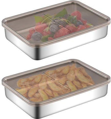 WOKICOR 2 Stück Aufschnittbox Fresh, Kühlschrank Organizer, Edelstahl Aufschnittdose mit Deckel, Wiederverwendbar Vorratsdosen-Set, Frischhaltedose Luftdicht zur Aufbewahrung von Wurst, Käse