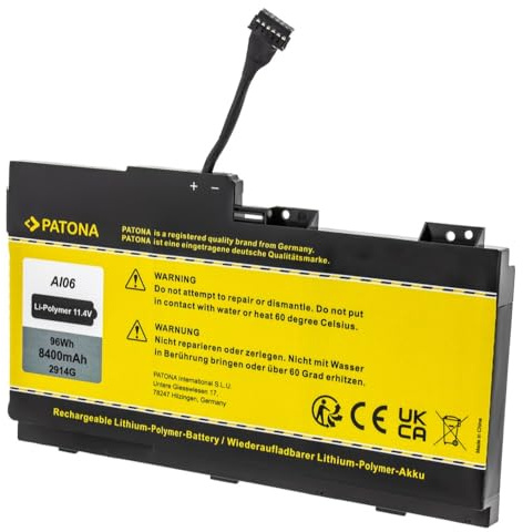 PATONA Akku kompatibel mit HP ZBook 17 G3 Series 808397-421 808451-001 A106XL AI06XL HSTNN-C86C HSTNN-LB6X M9L94AV T7V61ET T7V62ET T7V64ET T7V65ET 8400mAh passendes Laptop Notebook Ersatzakku