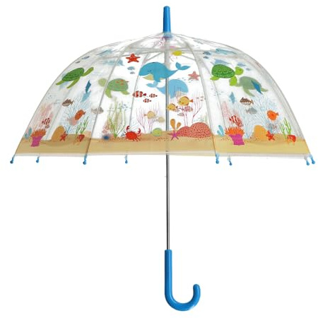 degawo Kinder Regenschirm transparent mit MEERESTIEREN und blauen Griff ab 3 J.