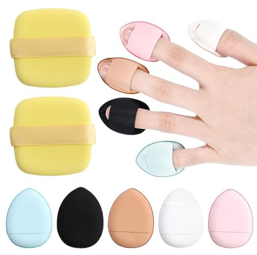 5 Pièces Mini Houppette Doigt, 2 BoufféEs de Poudre CosméTique Parfait Pour Fond de Teint et Anti-Cernes éPonge Douce Pour Une Application Uniforme et Confortable